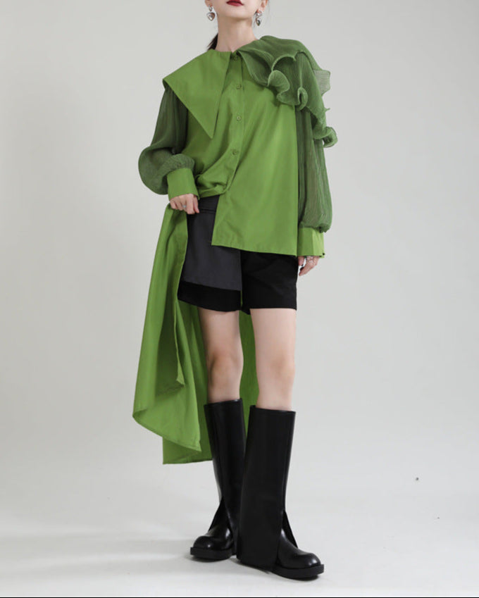 Asymmetric ruffle-detail shirt dress with belt - Wingu