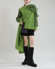Asymmetric ruffle-detail shirt dress with belt - Wingu