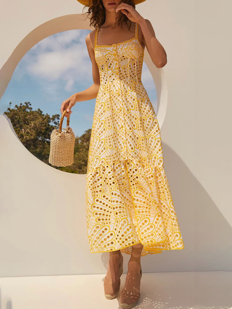 printed ruffle-hem sundress with spaghetti straps – Callisto