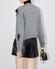 embroidered knit cardigan with floral appliqué - DINAQ