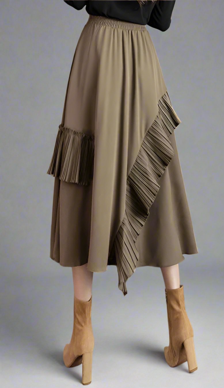 asymmetrical midi skirt with pleated ruffle trim - Firouzeh