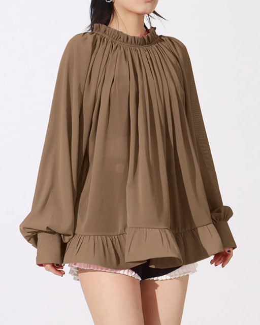Pleated oversized blouse with gathered neckline - Nidzu
