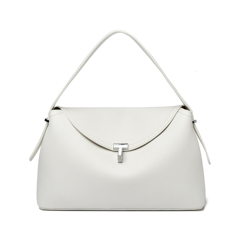 curved flap handbag with contrast stitching – TESSA
