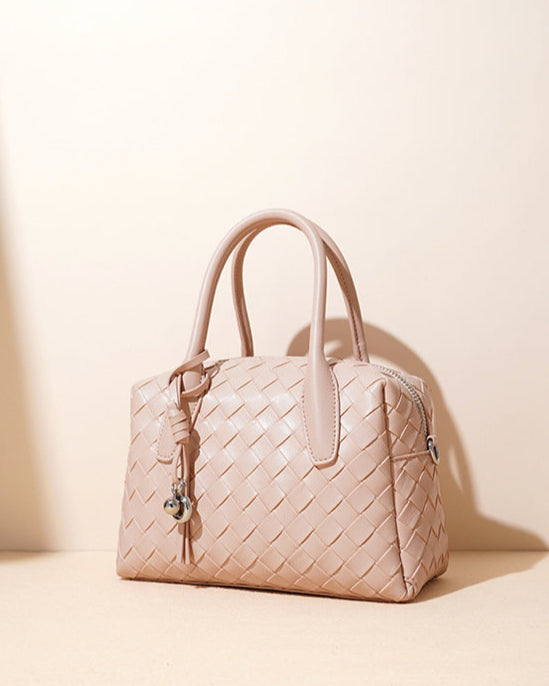 woven leather bowling bag with charm detail - ELENCA