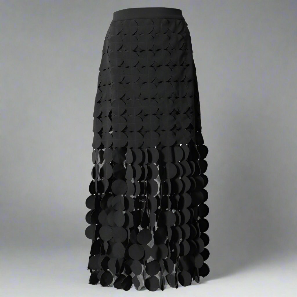 high-waist circle-cut skirt with cascading appliqué - Teisha