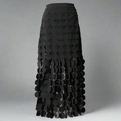 high-waist circle-cut skirt with cascading appliqué - Teisha
