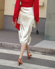 Midi skirt with fringe wrap detail – Serdu