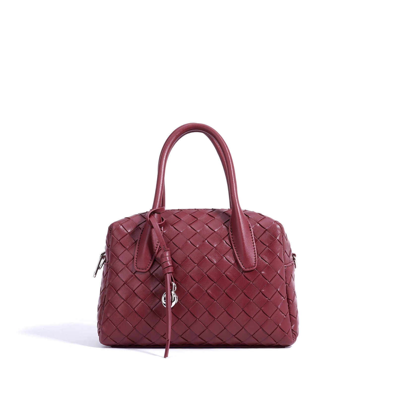 woven leather bowling bag with charm detail - ELENCA