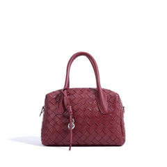 woven leather bowling bag with charm detail - ELENCA