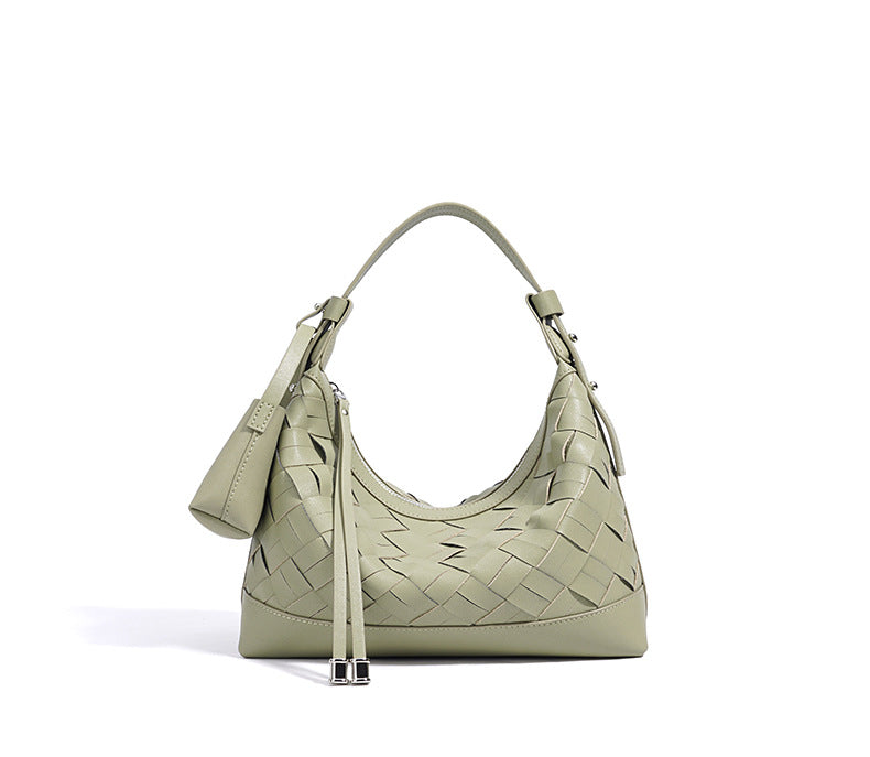 woven crescent shoulder bag with top handle – CELENE
