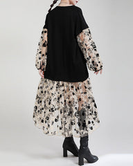 V-neck overlay dress with floral mesh layers – AMAXA