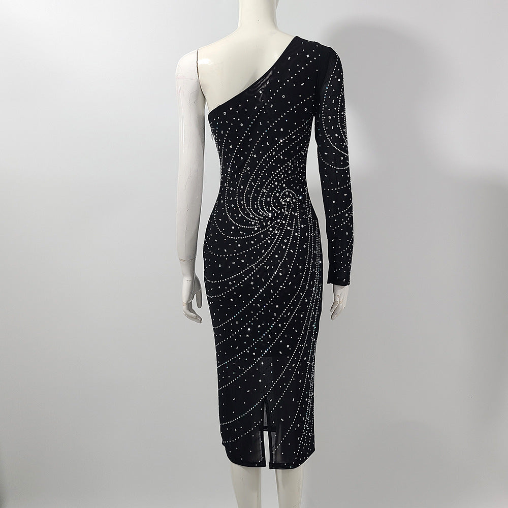 one-shoulder embellished midi dress – Loopy