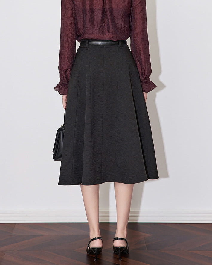 high-waist flared skirt with pearl buckle belt – CELINEL