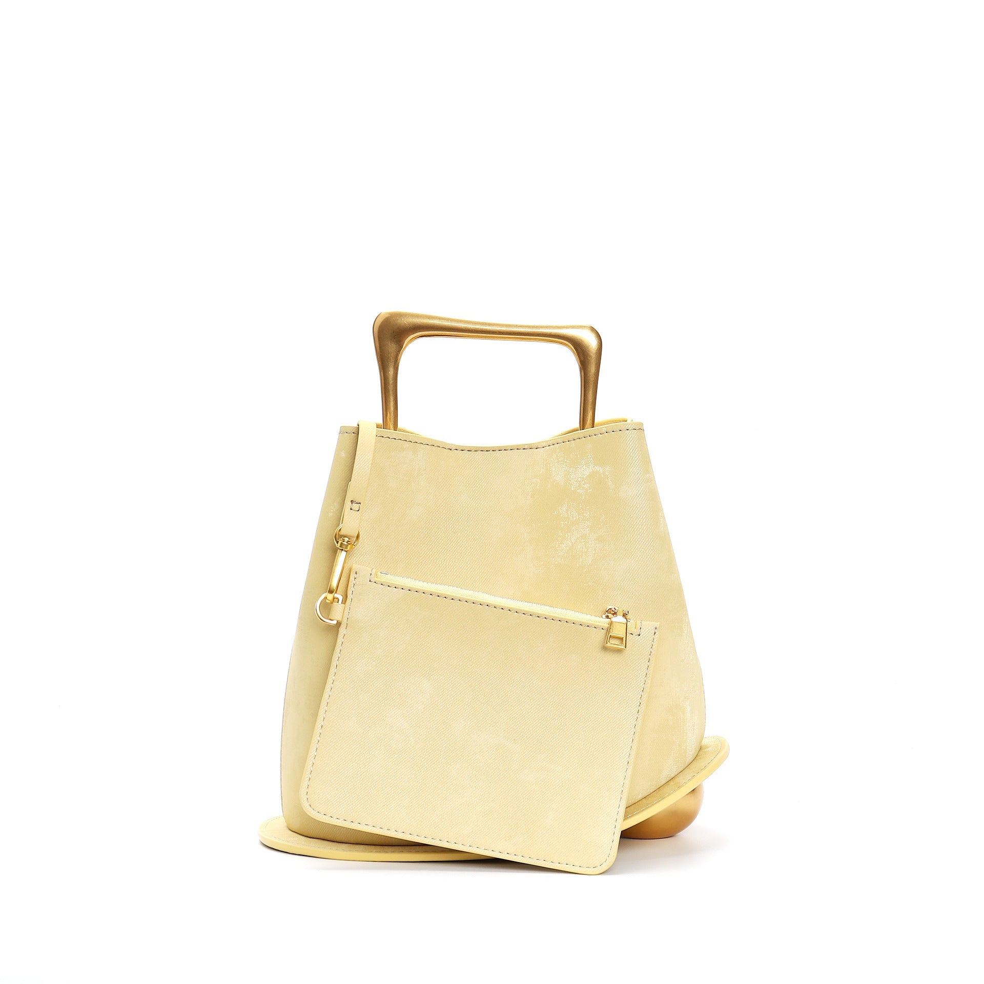 asymmetric velvet mini bag with sculptural gold handle - KORZA