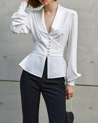 Fitted satin shirt with shawl lapel and button front – Vutni