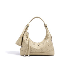 woven crescent shoulder bag with top handle – CELENE