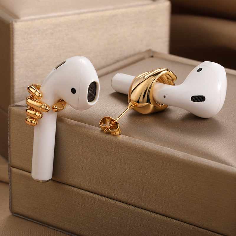 sculptural gold hand earrings with modern drop stud – MANO