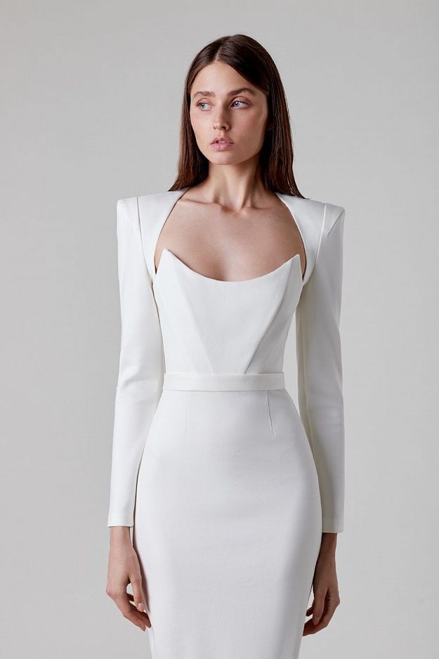 long sleeve midi dress with sculpted neckline – Adeyte
