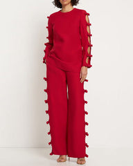 Long sleeve top with side bow detail and wide-leg pants - Syrtu