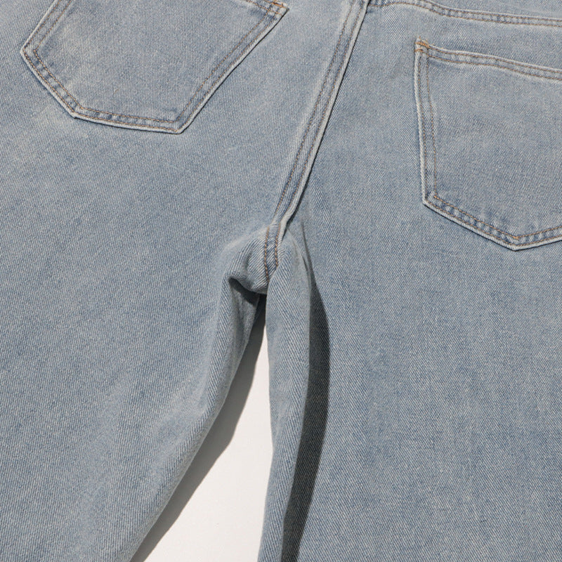 High-waisted denim pants with floral embroidery - Fusni