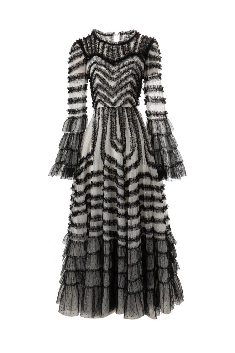 tiered ruffle tulle midi dress in monochrome – Ereshva
