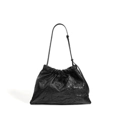 crinkled leather tote with gathered top - LUNTA