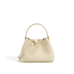 structured pebble leather handbag with gold buckle detail – ELLDA