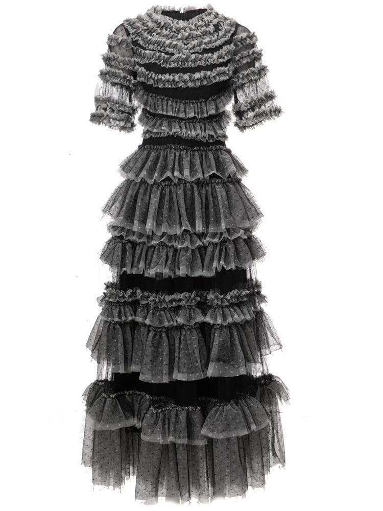tiered ruffle tulle midi dress – Fyzeelk