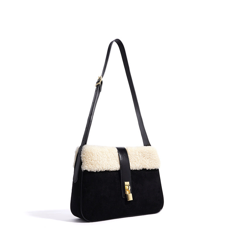suede crossbody bag with shearling trim – COCOA