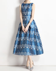 Sleeveless A-line dress with geometric pattern - SOFINA