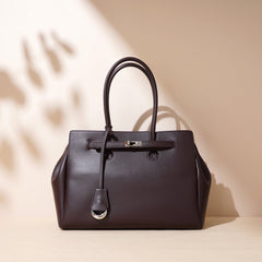 structured top-handle tote with lock detail – VIOLET