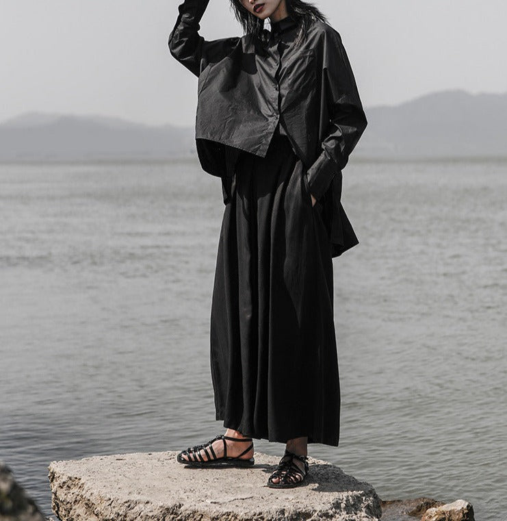 asymmetrical oversized shirt with draped hem - Taura
