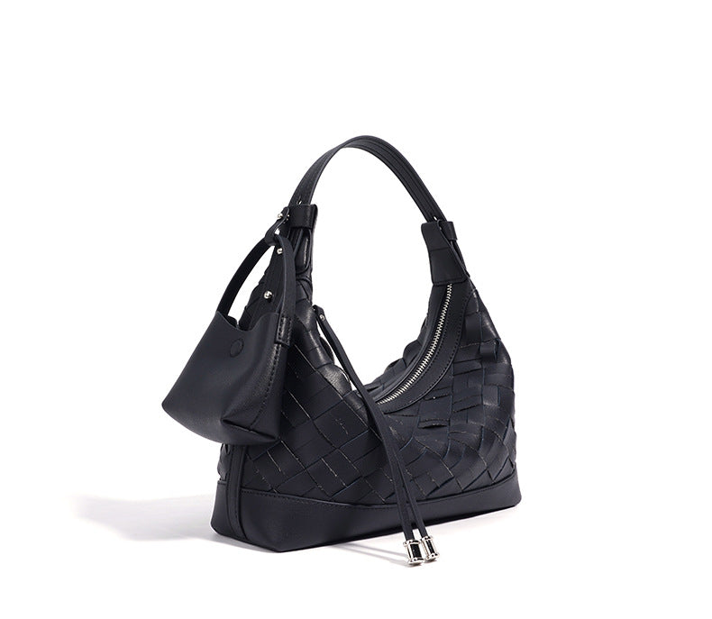 woven crescent shoulder bag with top handle – CELENE