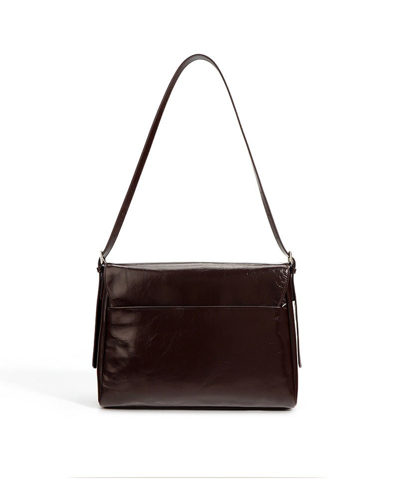fold-over shoulder bag in glossy leather - KAIR