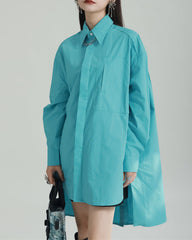 oversized high-low shirt dress with pointed collar – Rutra