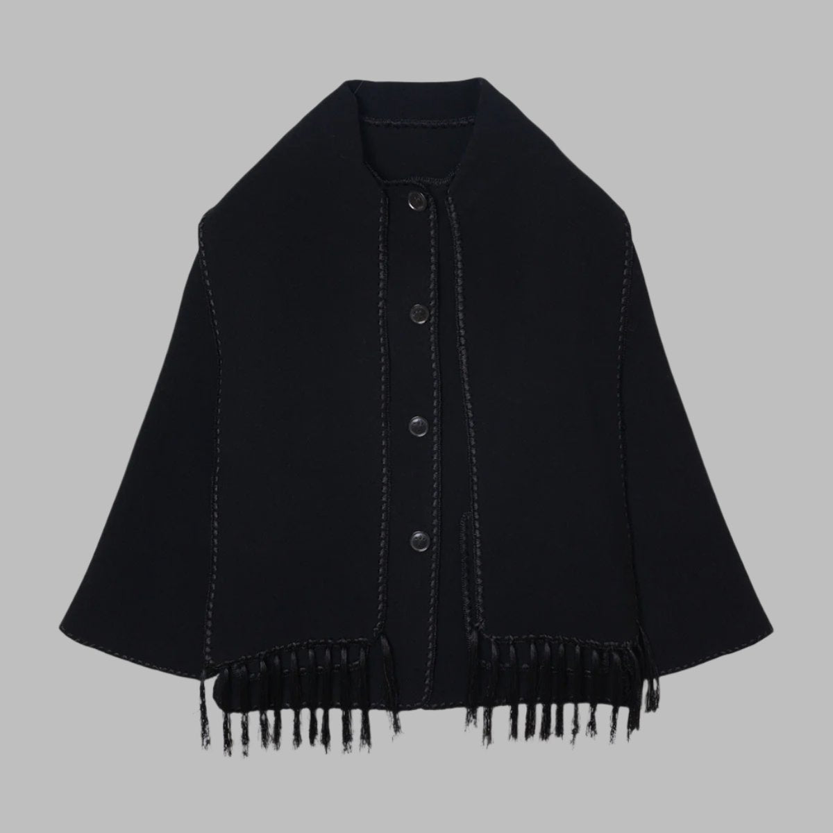 fringed cape jacket with contrast trim – Teghan