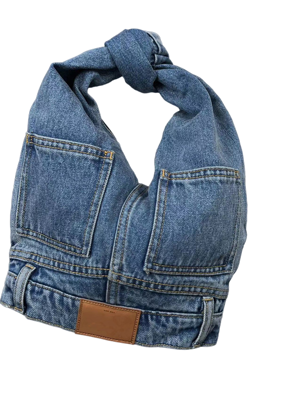 denim knot-handle shoulder bag - Tehzeeb