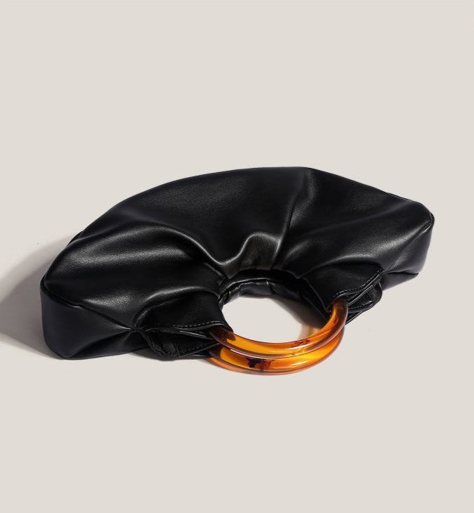 ruched clutch with tortoiseshell ring handle – VERA