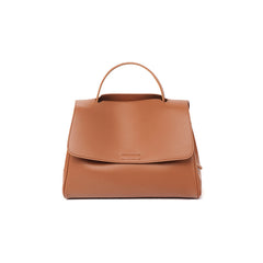 structured flap top-handle bag in caramel leather – ARIZ