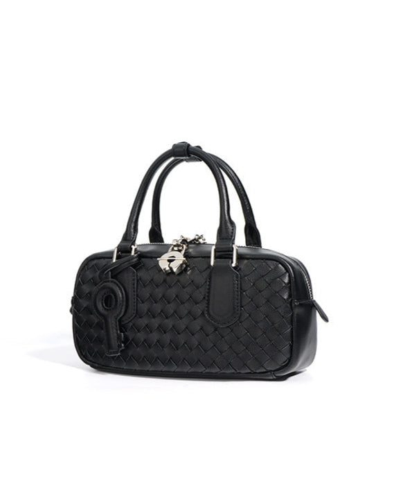 mini woven top-handle bag with lock charm - RIVKA