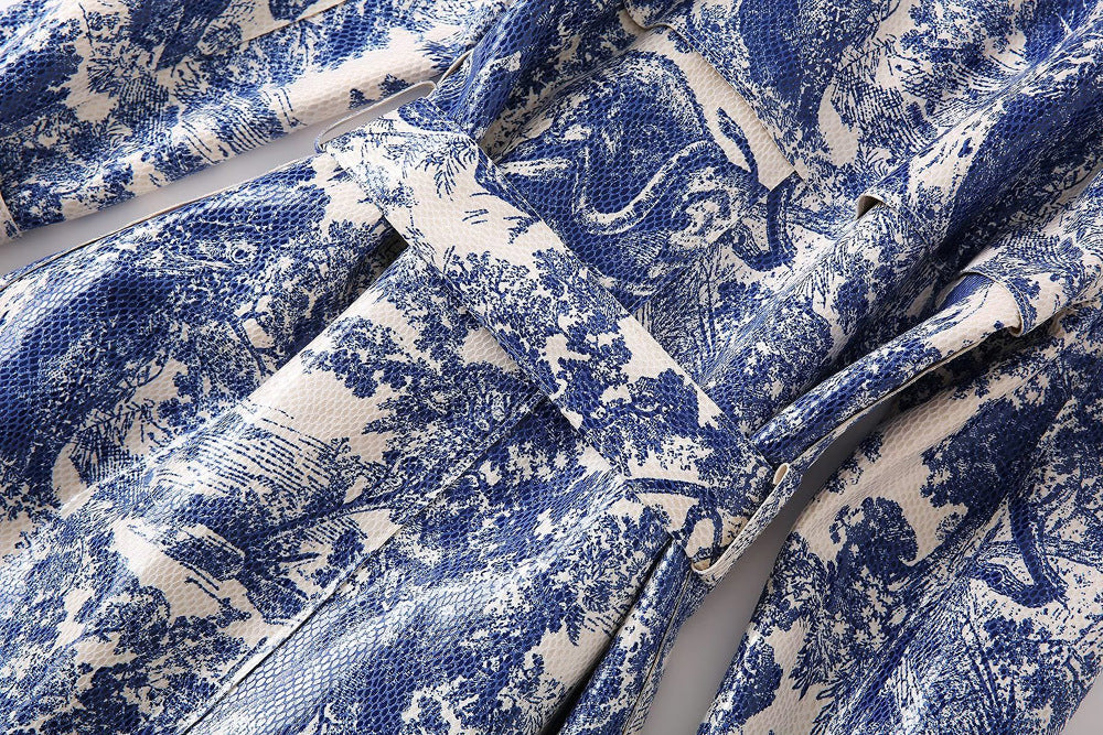 belted trench dress with pastoral print – Edwdene