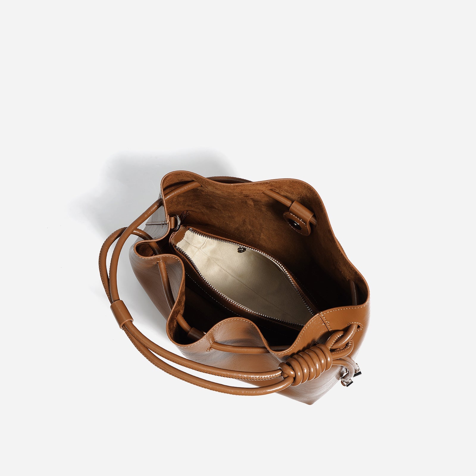 glossy drawstring shoulder bag with knot detail – SIENNA