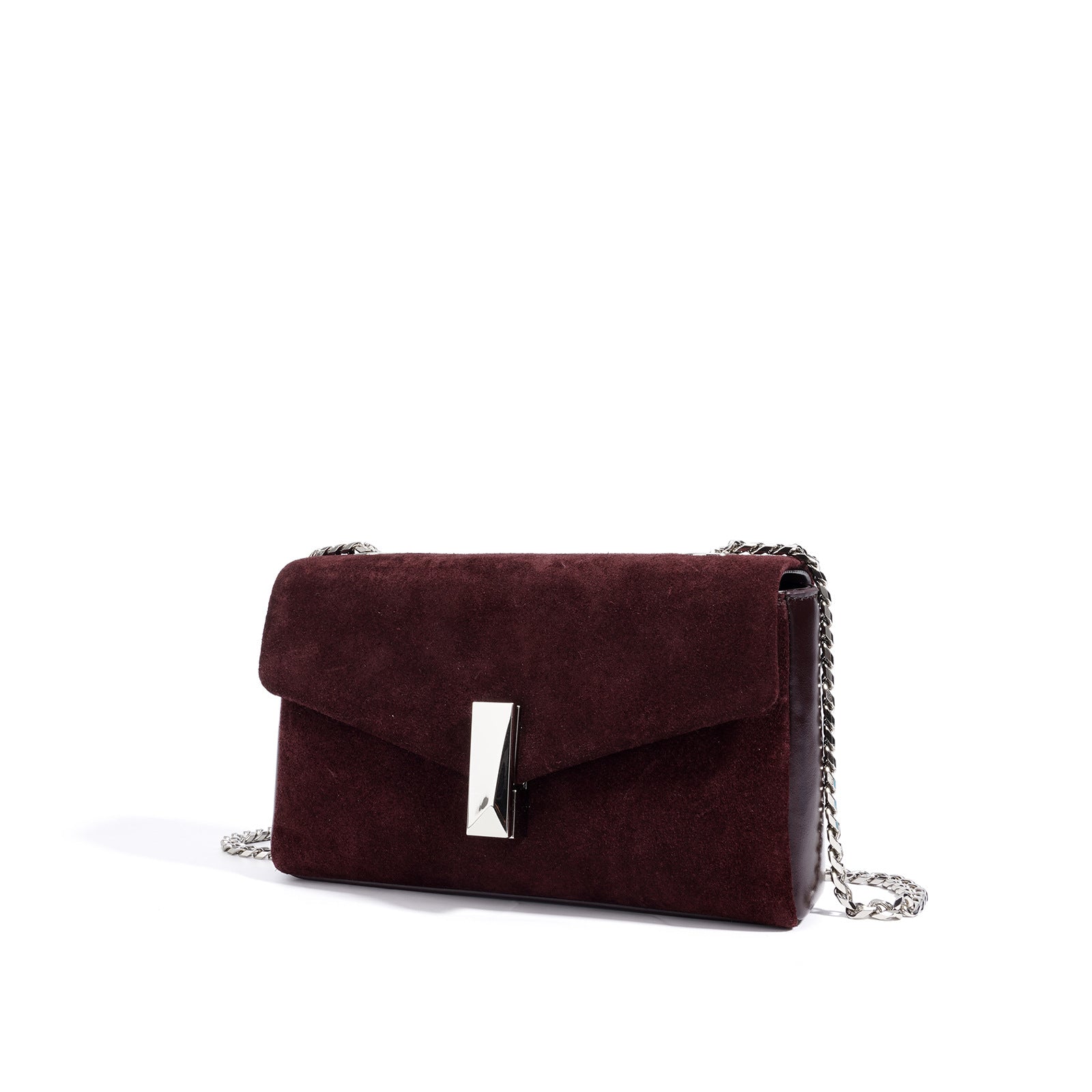 rectangular suede flap bag with silver chain - ODETTEZ
