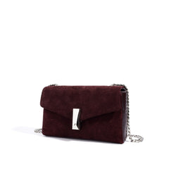 rectangular suede flap bag with silver chain - ODETTEZ