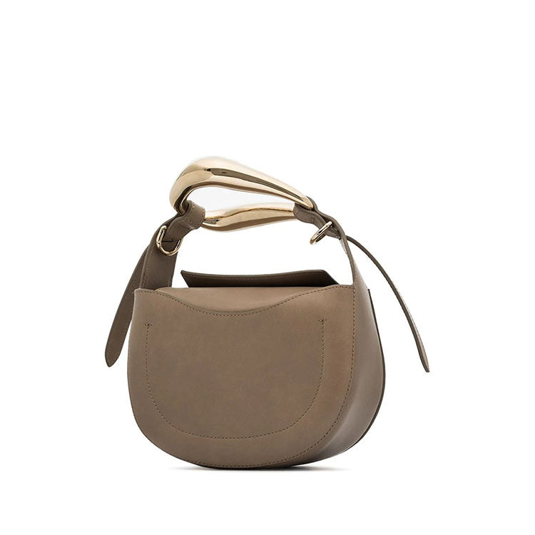 sculptural-handle saddle bag in tan leather – ARIS