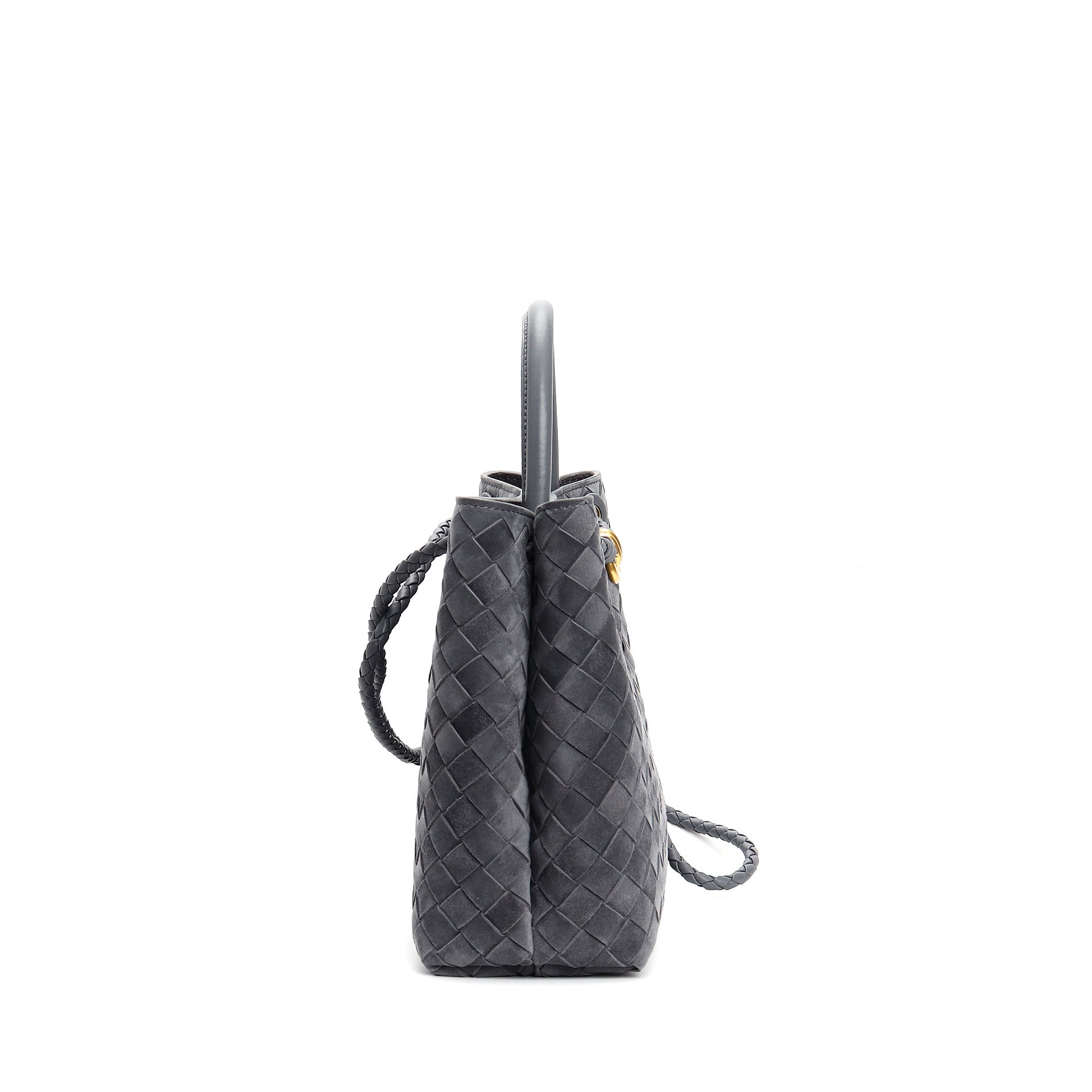 structured woven suede tote with golden knot clasp - DOZRA
