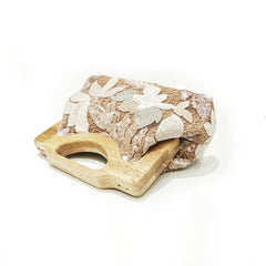 Embroidered floral clutch with wooden handle - Ortuli