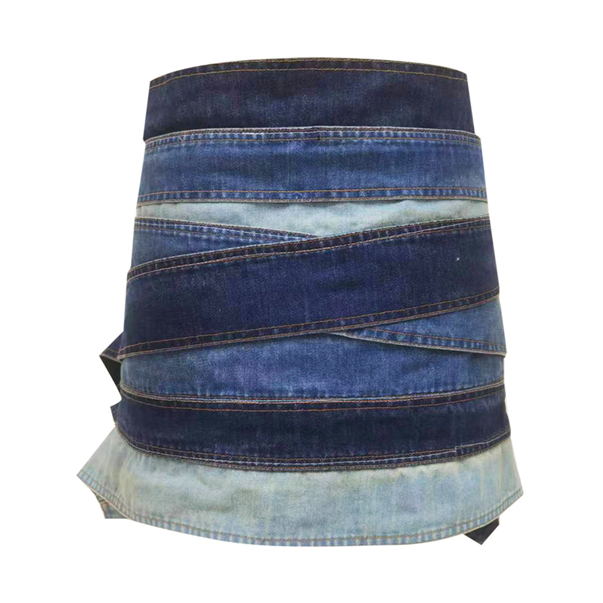 multi-tone denim belt skirt with grommet details - Ellinor