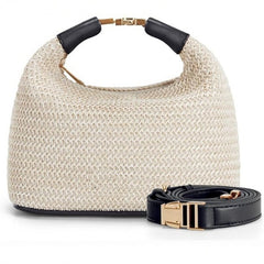structured straw shoulder bag with leather strap – SIENNA