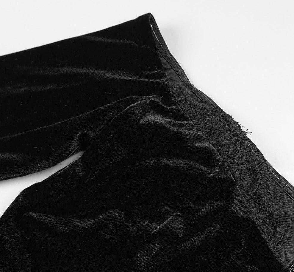 Off-shoulder velvet midi dress with lace trim – Gergana